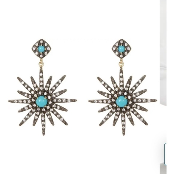 COPY - NEW14K Yellow Gold Plated Turquoise Swarovski Crystal Accented Starburst… - Picture 3 of 6